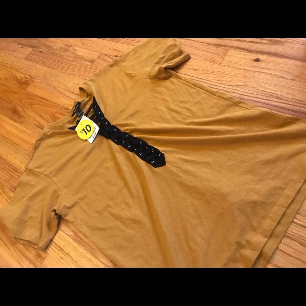 Mustard Lace Up T Shirt